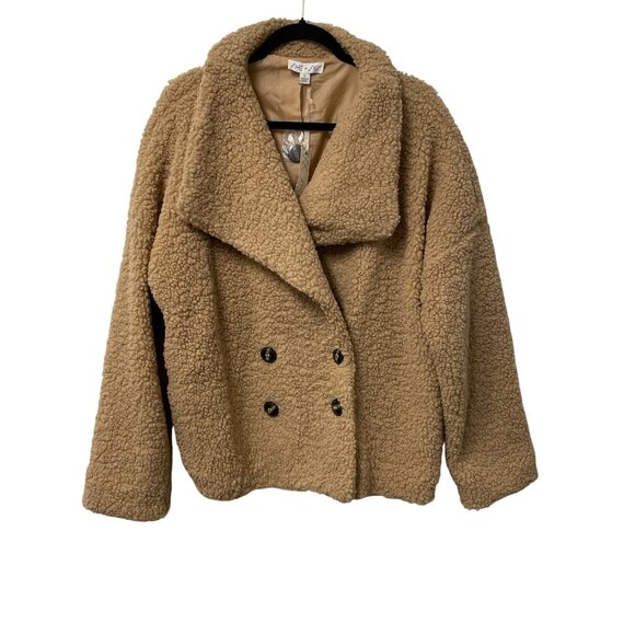 SHE + SKY JACKET SHERPA FAUX FUR LINED SIZE L POCKETS NEUTRAL COZY TAN NWT - Picture 1 of 8